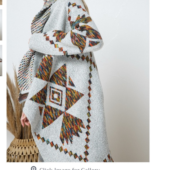 NEW Open Drape Knit Geo Pattern Blanket Cardigan With Fringe - Picture 7 of 10